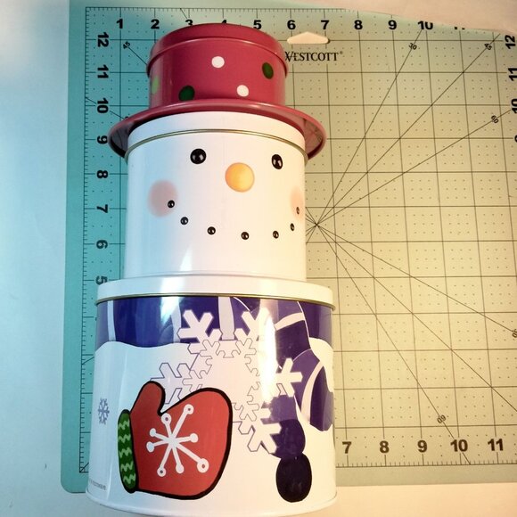 Snowman Decorative Tin Stacked 3 Canisters Celebrate It Christmas - Picture 2 of 10